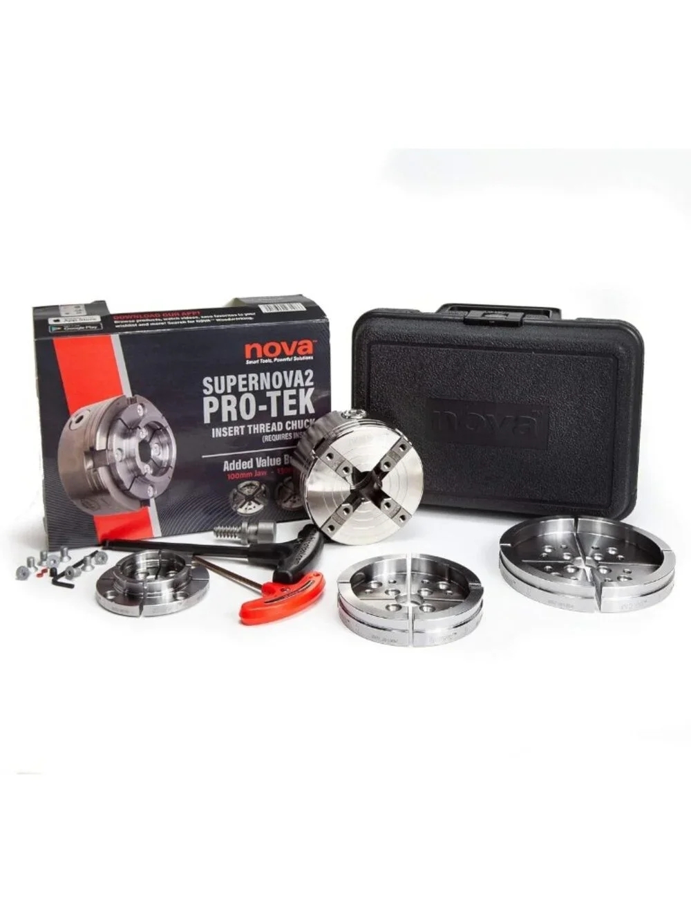 Nickel-Plated Wood Lathe Chuck with Precise Jaw Set & Travel Case - Perfect for